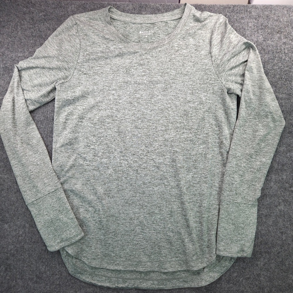 Athleta Women Medium Green Polyester Spandex Heathered Long Sleeve Thumbhole Top